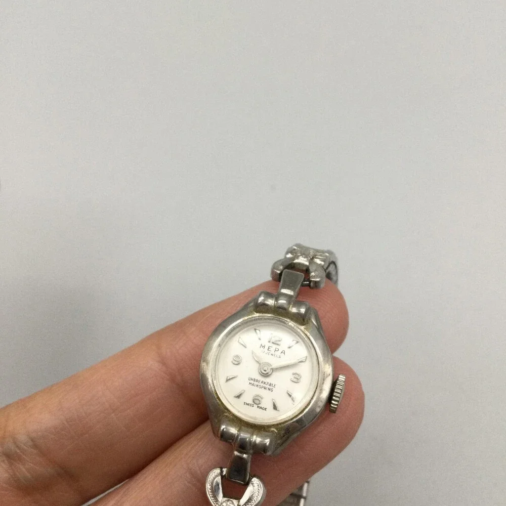 Vintage MERA Womens Watch 16mm White Dial Silver Tone Speidel Manual Swiss